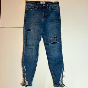 We The Free by Free People blue high rise destroyed skinny jeans 27 stretchy